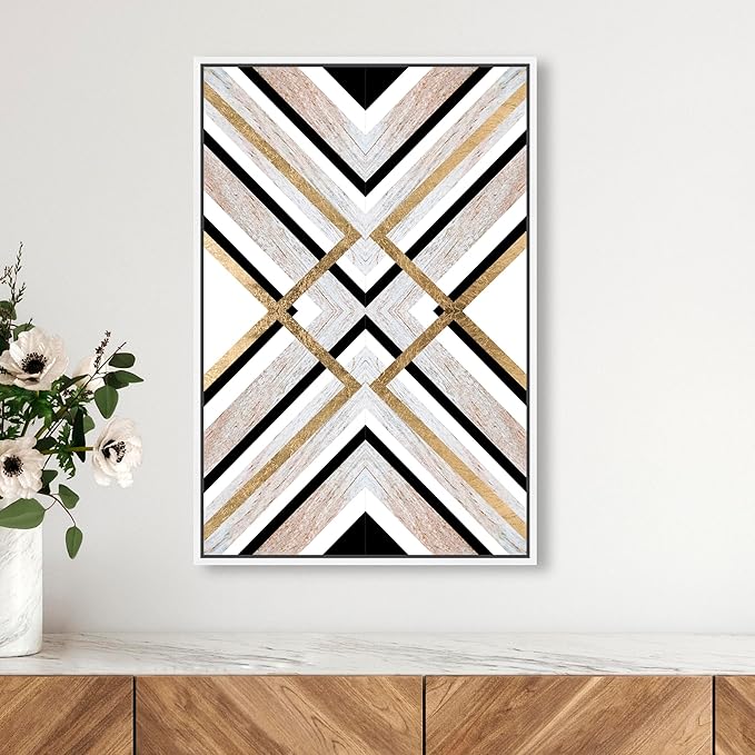 The Oliver Gal Artist Co. Abstract Framed Wall Art Canvas Prints 'Earthy Lux' Geometric Home Décor, 16" x 24", Brown, Gold