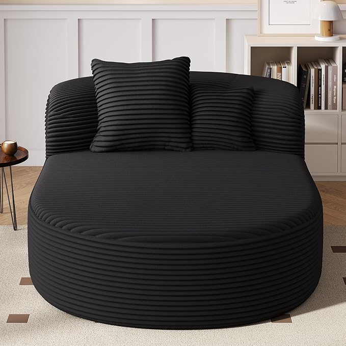 51.6-Inch Fluffy Corduroy Boneless Sleeper Daybed Oversized Single Recliner Foam Cloud Lounge Chaise,Floor Cloud Sofa Chaise W/2 Toss Pillows for Bedroom Living Room
