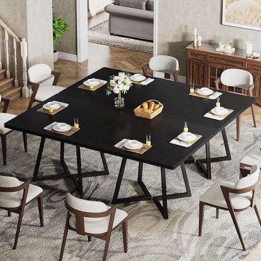 Tribesigns Square Dining Table, 31.5" Industrial Dinner Table with Metal Base, Kitchen Table for Dining Room, Small Space, Apartment, Black (4pcs)