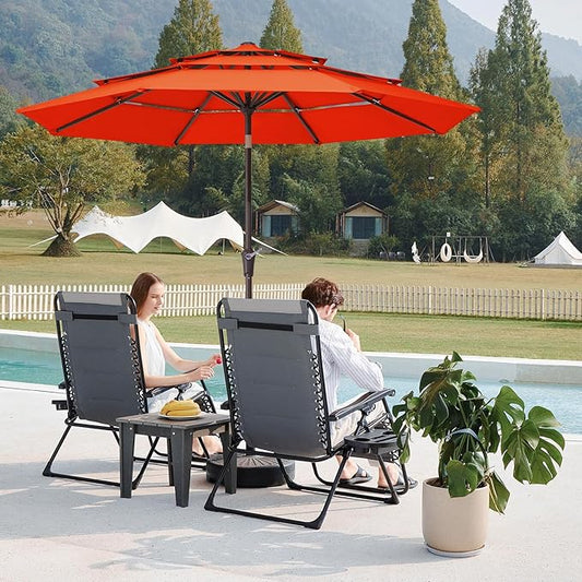 JEAREY 9FT 3 Tier Patio Umbrella Outdoor Market Umbrella Table Umbrellas with 8 Ribs 1.5 Pole Push Button Tilt and Crank UV Protection for Garden,Orange