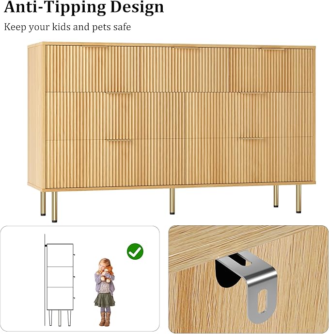 GAOMON 7 Drawer Dresser for Bedroom Chest of Drawers, 55" Wide Fluted Dresser with Drawers, Modern Wooden Double Dressers with Metal Handles for Living Room, Hallway