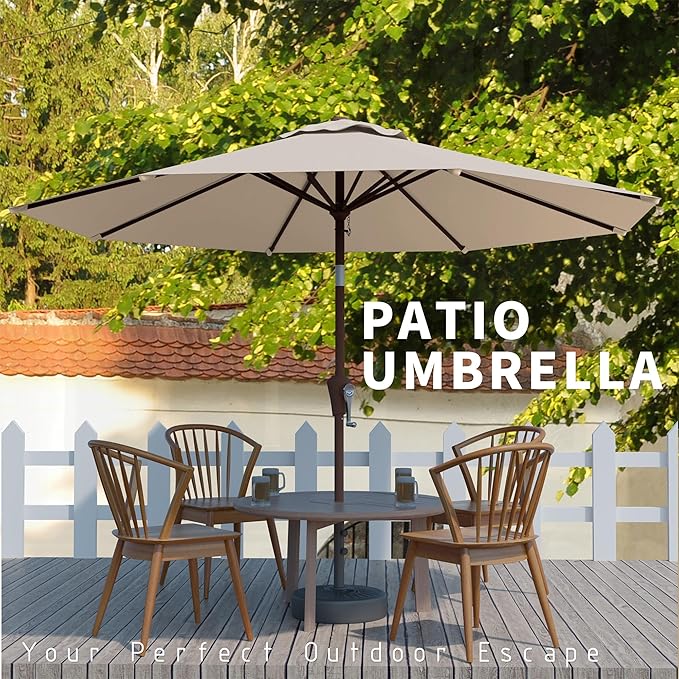 10FT Patio Umbrella, Outdoor Umbrella with Push Button Tilt and Crank, 8 Sturdy Ribs, UV Protection & Waterproof Market Umbrella for Pool, Backyard, Beach,Deck (Beige)