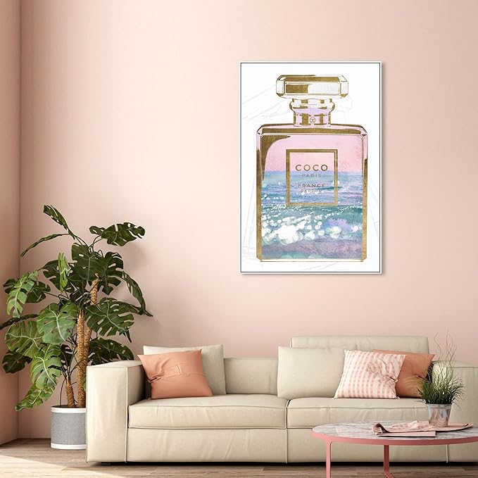 The Oliver Gal Artist Co. Fashion and Glam Wall Art Canvas Prints Blush Ocean Spray Perfume Home Décor, 36" x 54", White Floating Frame