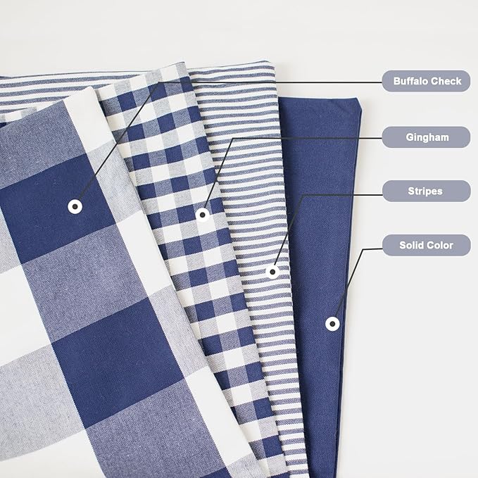 HOPLEE Christmas Pillow Covers 18x18 Nautical Blue and White Pillow Covers with Buffalo Plaid, Solid Navy Blue, Striped and Gingham Plaid Design 18x18 inch,4 Pack