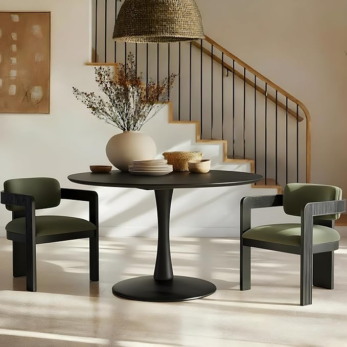 Meridian Furniture 915Black-T Holly Collection Mid-Century Modern Dining Table with Rich Black Finish, Solid Wood, Oak Veneer, 48" W x 48" D x 30" H, Black