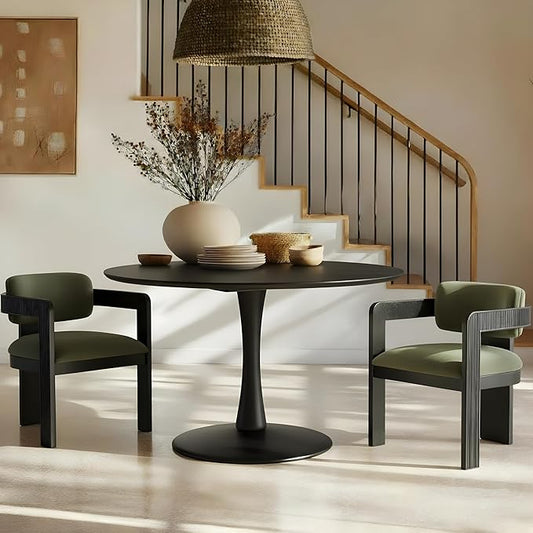 Meridian Furniture 915Black-T Holly Collection Mid-Century Modern Dining Table with Rich Black Finish, Solid Wood, Oak Veneer, 48" W x 48" D x 30" H, Black