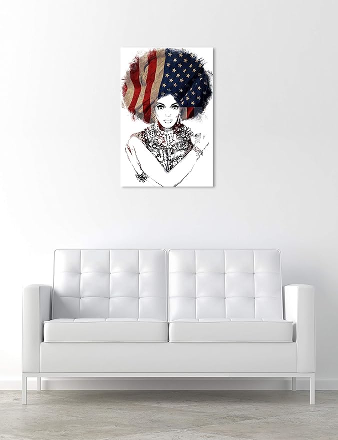 The Oliver Gal Artist Co. People and Portraits Wall Art Canvas Prints 'New American Woman' Home Décor, 20 in x 30 in, White, Black