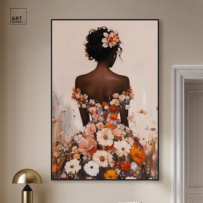 Autumn Bloom Dress Canvas Print Fashion Wall Decor by Art Remedy, Black Frame, 36 x 54