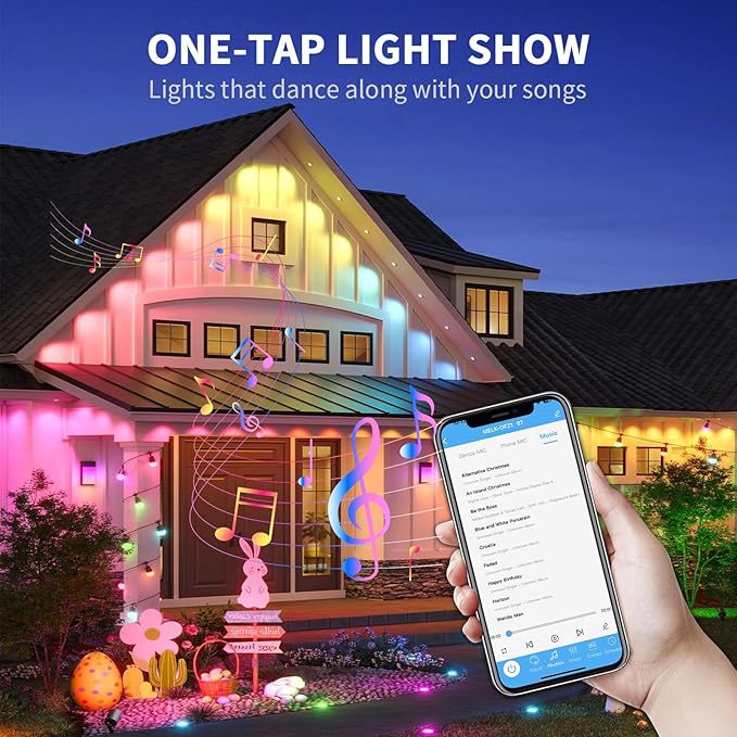 mw Permanent Outdoor Lights for House, 100ft RGB+IC Eave Lights, 50 Scene Modes, App/Remote Control, IP68 Waterproof, Smart Outdoor Light for Christmas, Halloween, Party Decor, House Roof Lighting