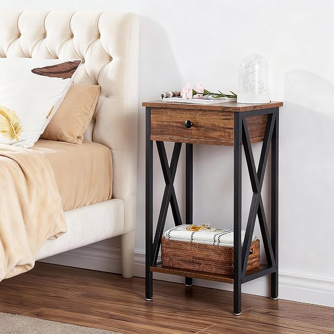 VECELO Modern Nightstand Set 2,27.6 Inch Tall Bedside Table with Drawer and Storage Shelf,Solid Wood Night Stand Bedroom Furniture for Living Room, Bedroom, Entryway