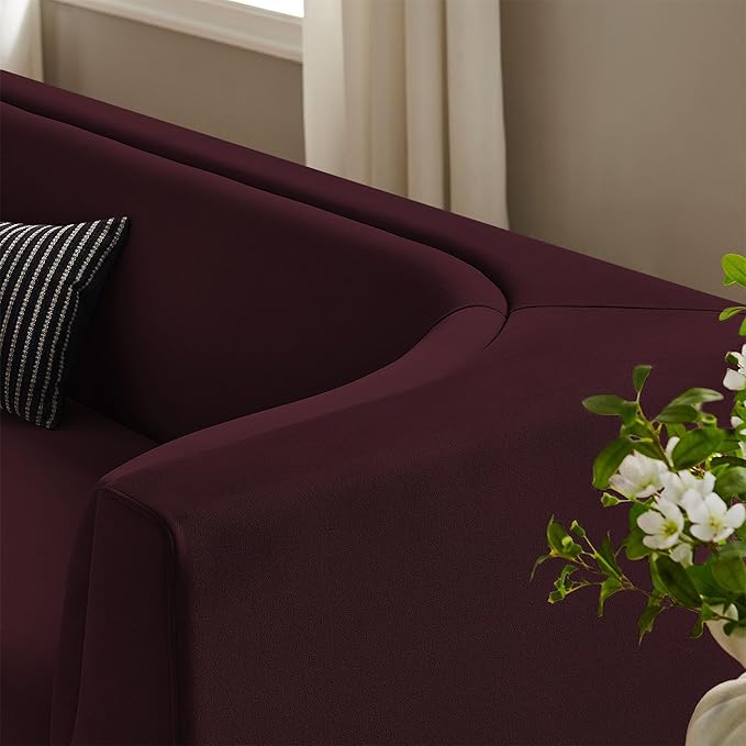 Modway Hilda 86 Inch Modern Curved Back Performance Velvet Sofa in Mulberry – Plush Upholstered 3-Seat Couch for Living Room, Apartment, Office