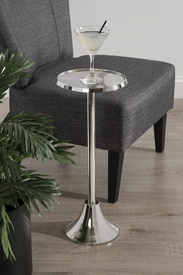 Kate and Laurel Sanzo Modern Pedestal Side Table; 9 x 9 x 23; Silver; Decorative End Table with Sleek Tabletop