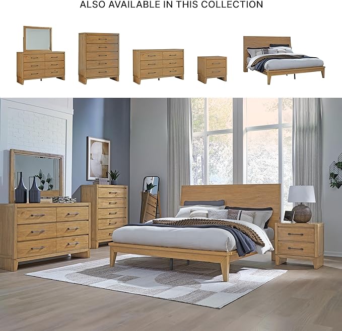 Signature Design by Ashley Sherbana Casual 6-Drawer Dresser with Safety Stop and Felt-Lined Top Drawers, Light Brown