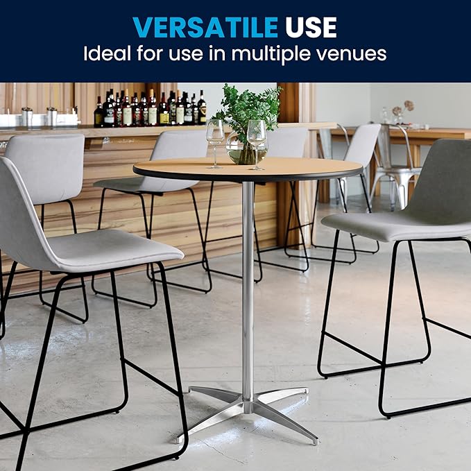 Flash Furniture Lars Set of 5 Commercial Cocktail Tables - Natural Finish Birchwood Tops - 30" Round - Includes 30'' and 42'' Columns - For Indoor/Outdoor Use