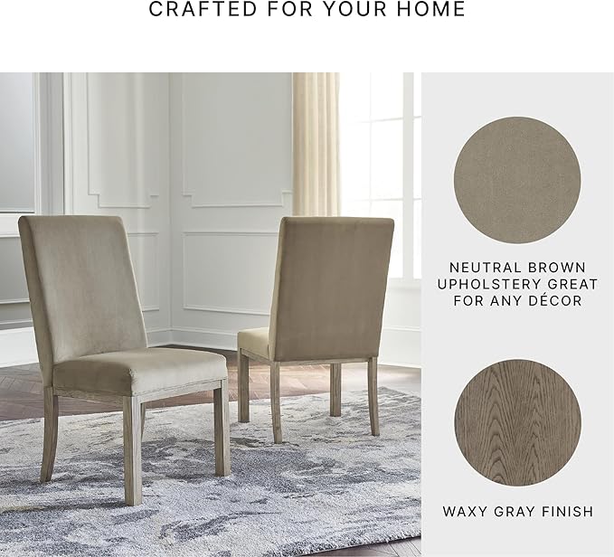 Signature Design by Ashley Chrestner Contemporary Upholstered Dining Chair, 2 Count, Gray & Brown