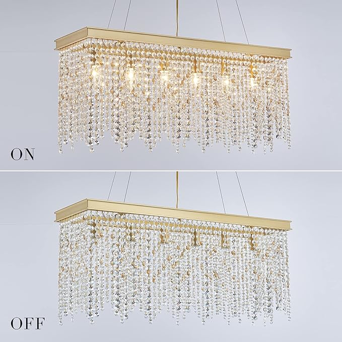 Q&S Gold Chandeliers Luxury Modern Crystal Chandelier Light Fixtures for Dining Room Kitchen Island Living Room L30 6-Lights UL Listed