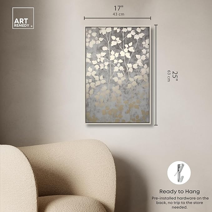 Art Remedy Silvery Gray Garden Canvas Elegant Floral Wall Art, Silver Frame, 16" x 24"