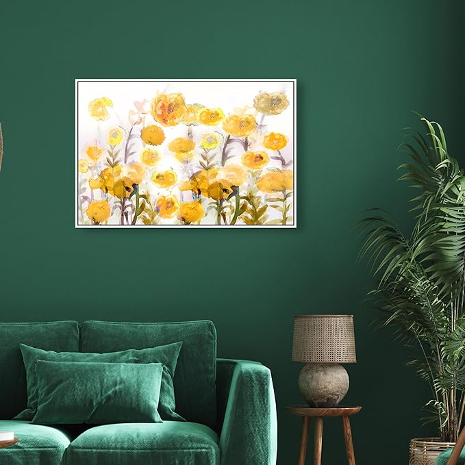 The Oliver Gal Artist Co. Floral and Botanical Wall Art Framed Canvas Prints 'Bella Garden Poppy Yellow' Gardens
