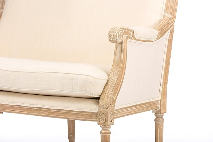 Baxton Studio Chavanon Wood and Linen Traditional French Loveseat, Light Beige