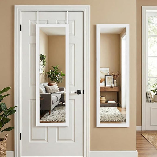 Americanflat 15x51 Over The Door Mirror - Hanging Full Length Mirrors with Engineered Wood - Modern Mirror for Bathroom, Bedroom, Living Room - Mirrors for Wall Display and Home Decor - White