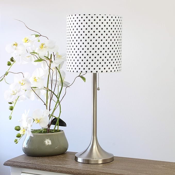 Simple Designs LT1076-BND Tapered Fabric Drum Shade Table Lamp, Brushed Nickel and Polka Dot(Pack of 4)