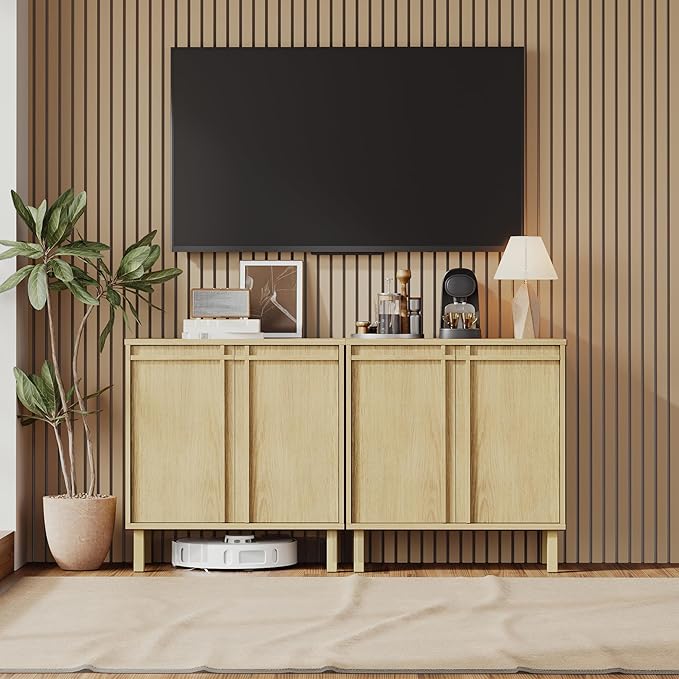 Sideboard Buffet Cabinet with Storage, 2 Doors, Adjustable Shelves, Wooden Mid Century Coffee Bar Cabinet for Entryway, Living Room, Kitchen, Natural