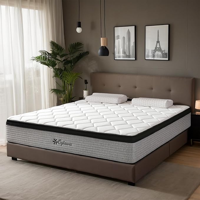 Queen Size Mattress, 12 Inch Queen Hybrid Mattresses in a Box with Memory Foam, Medium Firm Individual Pocket Spring for Edge Support, Fiberglass Free Bed Mattres, Breathable, CertiPUR-US.