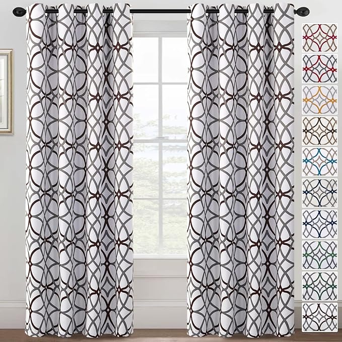 H.VERSAILTEX Blackout Curtains 84 inch Length 2 Panels Set Thermal Curtains & Drapes Window Treatment Noise Reducing Geometric Modern Grommet Living Room Curtains for Bedroom - Brown and Gray
