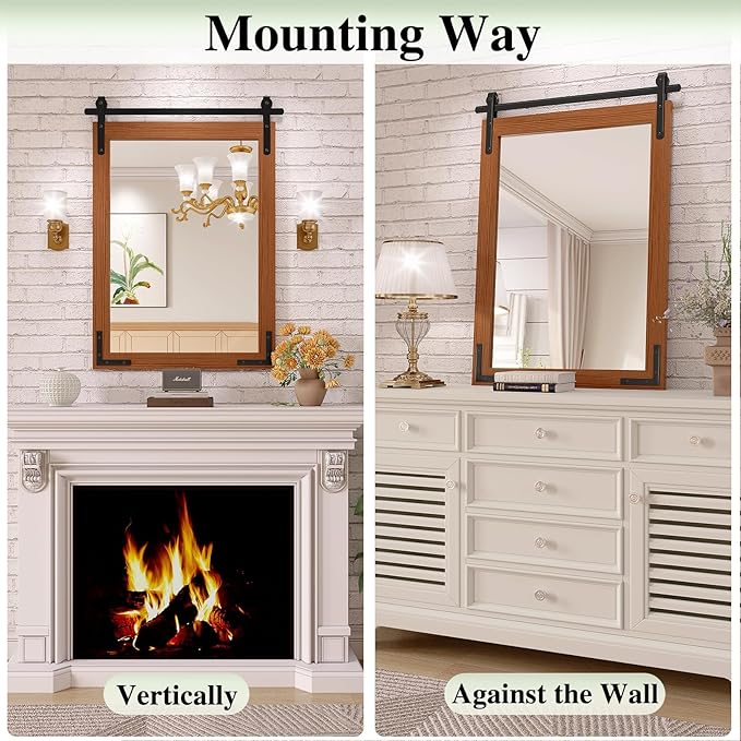 Farmhouse Bathroom Mirror, 40x30 Inch Brown Vanity Mirror for Wall, Wood Framed Rustic Mirror Rectangular Wall Decor Mirrors for Entryway Living Room Bedroom