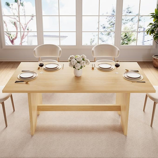63" Folding Dining Table for 4-6, Modern Dining Room Table with Large Foldable Tabletop, Wood Folding Table with Foldable Legs, Dinner Tables for Kitchen Dining Room (Natural)