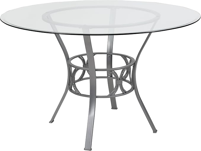 Flash Furniture Carlisle 48'' Round Glass Dining Table with Silver Metal Frame