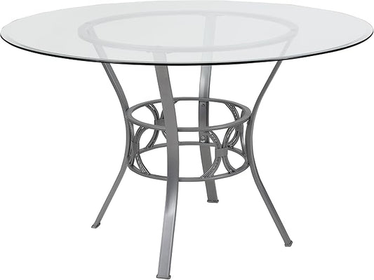 Flash Furniture Carlisle 48'' Round Glass Dining Table with Silver Metal Frame