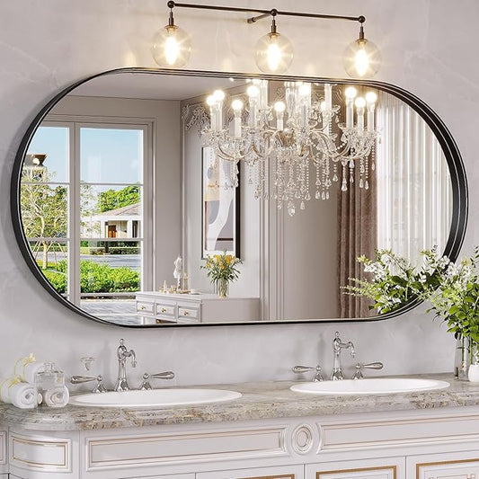 Oval Mirror, 30"×60" Black Bathroom Mirror, Oval Mirror for Bathroom, Black Vanity Mirror for Wall, Entryway, Living Room, Wall Mount Mirrors Hangs Vertical or Horizontal