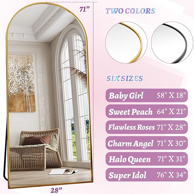 Floor Mirror, 76"×34" Full Length Mirror with Stand for Bedroom Living Room, Gold