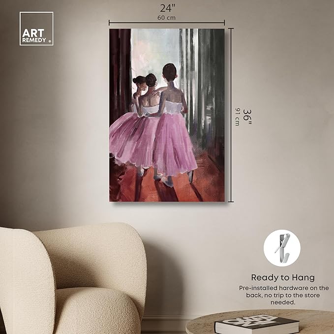 Art Remedy Little Girls Ballerinas Canvas Classic Vintage Wall Art, Gallery Wrapped, 24" x 36"