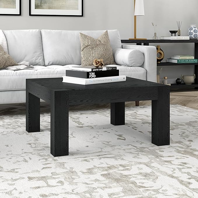 Henn&Hart 34" Square Coffee Table with Wood Top for Living Room, Family Room, Office, or Apartment, Natural Black