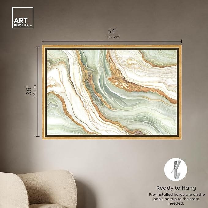Art Remedy Green And Gold Framed Mineral, Agate & Geode 1 Piece Canvas Wall Art, 55.5" x 37.5", Gold Frame