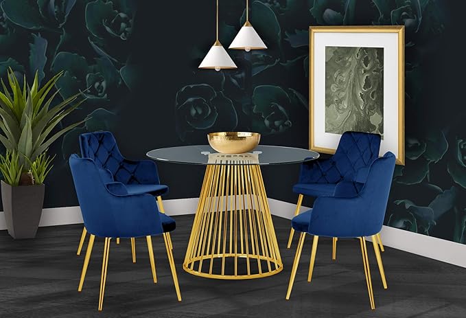 Meridian Furniture Gio Collection Modern | Contemporary Clear Tempered Glass Top Table with Wired Design, Durable Metal Base, Dining, Polished Gold Finish