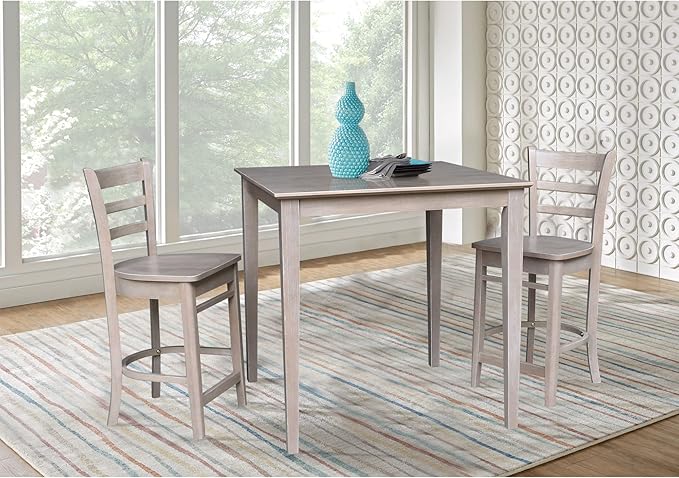 International Concepts Solid Wood Top Table - Counter Height, Washed Gray Taupe