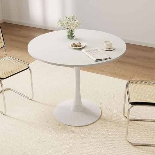 27.5 inch Small Dining Table for 2-4 People, Round Kitchen Table with Tulip Design, White Modern Table for Dining Room and Living Room, Quick and Easy Assembly (White)