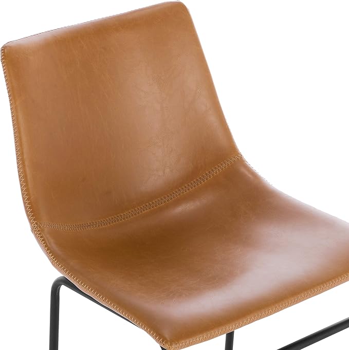 POLY & BARK Brinley Dining Chair Set of 2 - Modern Armless Dining Chairs with Gently Curved Backrest and Wood Legs - Tan - Comfortable Faux Leather Seating for Kitchen or Dining Room