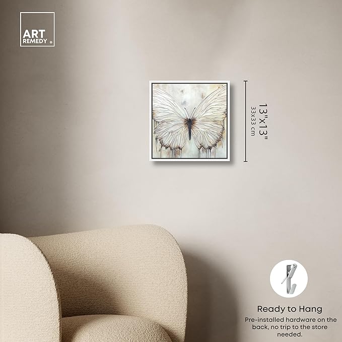 Art Remedy Neutral Beauty Chic Farmhouse Canvas Wall Art, White Floater Frame, 12"x12"