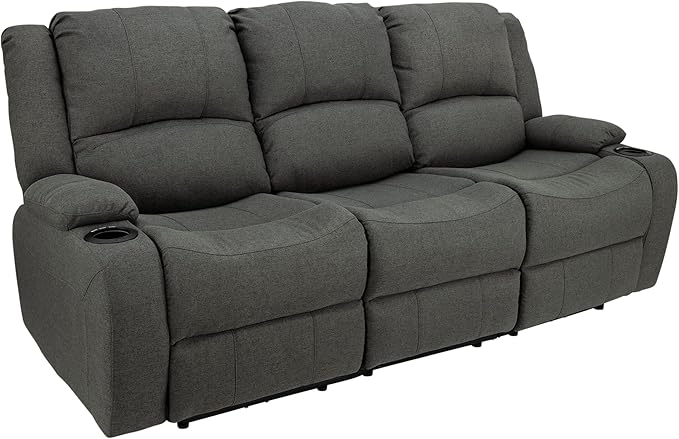 RecPro Charles Powered Double RV Wall Hugger Recliner Sofa | RV Loveseat | RV Furniture | Cloth (Fossil, 80")