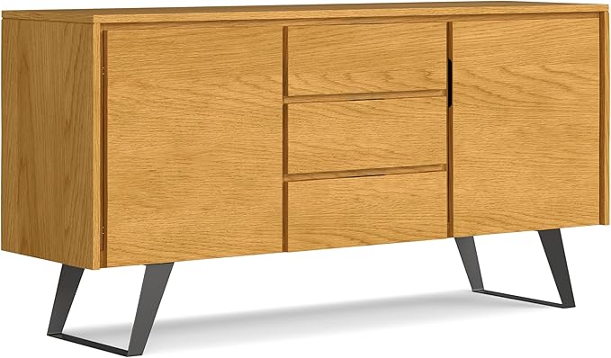 SIMPLIHOME Lowry 60 inch x 17 inch Rectangle Modern Industrial Sideboard Buffet in Oak Veneer for the Dining Room and Kitchen
