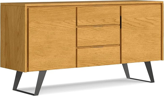 SIMPLIHOME Lowry 60 inch x 17 inch Rectangle Modern Industrial Sideboard Buffet in Oak Veneer for the Dining Room and Kitchen