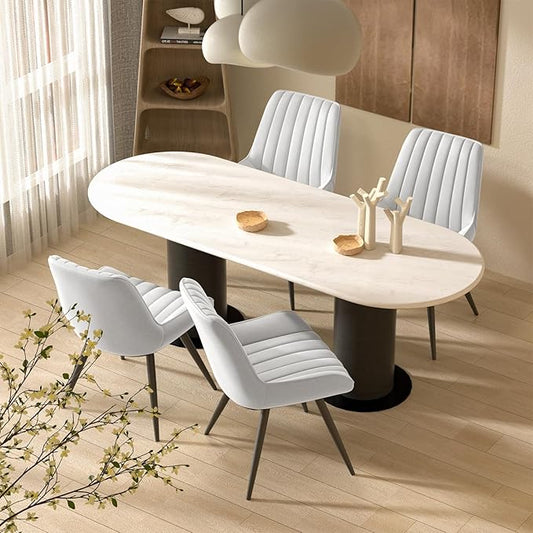 Nalupatio Modern Dining Chairs Set of 4, Comfy Dining Room Chairs with Thick Cushions, Upholstered Fabric Kitchen Side Chairs with Metal Legs, White