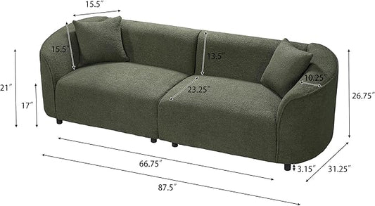 Christopher Knight Home Sabbo 87.50" Boucle Upholstered Couch, Oversized 2 Seater Sofa, Curved Soft Seating Lounge Sofa Chair, Cozy Loveseat with Armrest, Reading Sofa for Living Room Home Rest, Green