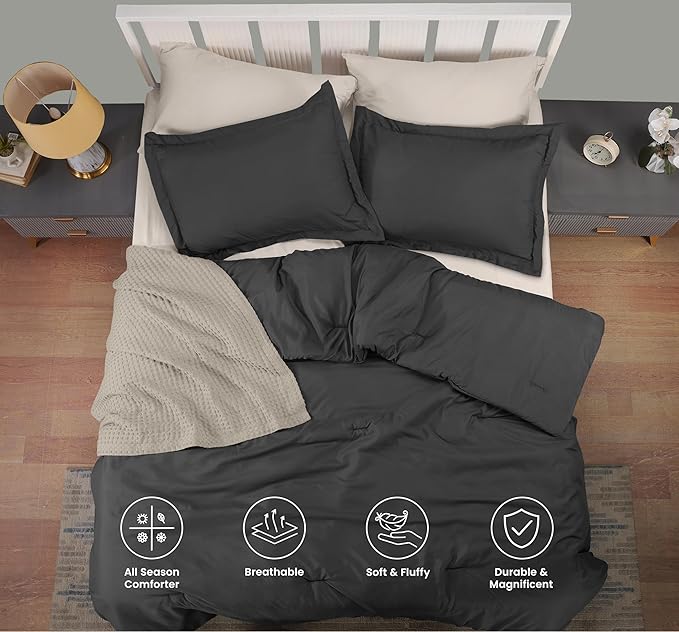 Queen Comforter Set 3 Piece Grey by Utopia Bedding, Comforters Queen Size, Bedding Comforters Sets, Down Alternative Soft Bed Set, 1 Comforter (88 x 88 inches) 2 Pillow Shams (20 x 26 inches)