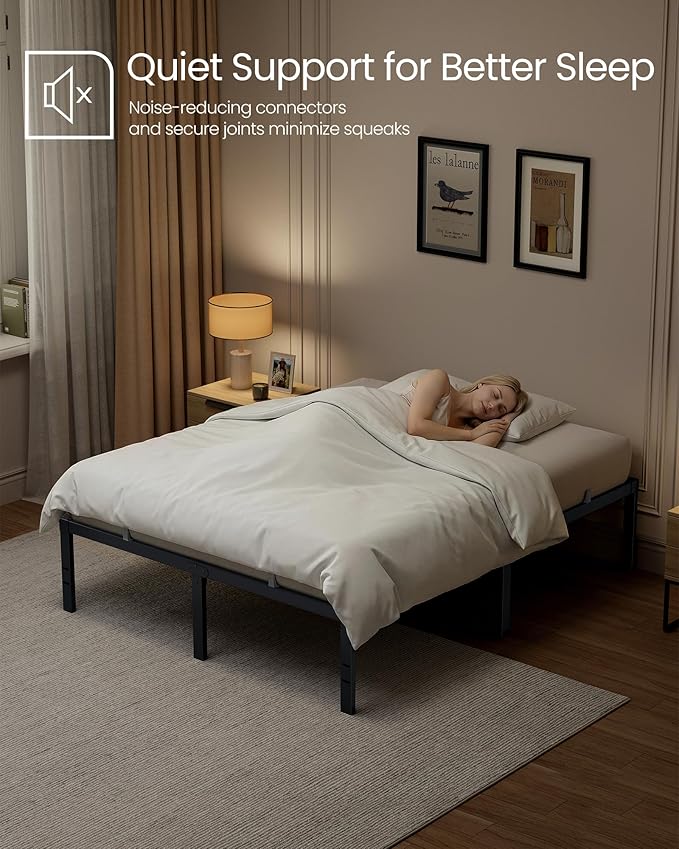 VASAGLE Full Metal Bed Frame 16 Inches Tall, 1100 lb Weight Capacity, No Box Spring Needed, with Under-Bed Storage, Easy Setup, Heavy-Duty Platform Bed, Mattress Retainers, Matte Black URMB662BD02S