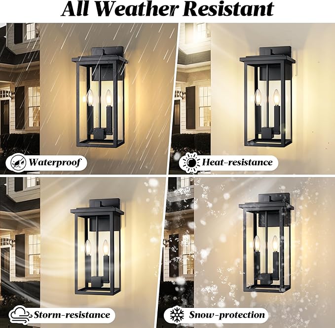 Large Outdoor Porch Light Outdoor Wall Lantern Sconce Black Exterior Light Fixtures Waterproof Outside Lights For House,Garage,Carriage Lights Exterior Porch With Thick Clear Glass, E12 Socket